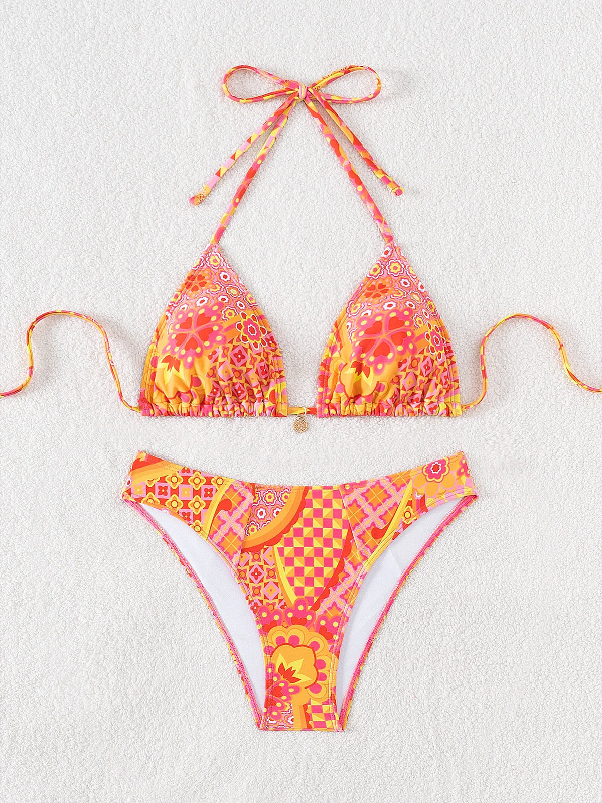 " New Triangle Bikini Set - Floral Print Push Up Swimsuit & Brazilian Bottoms"