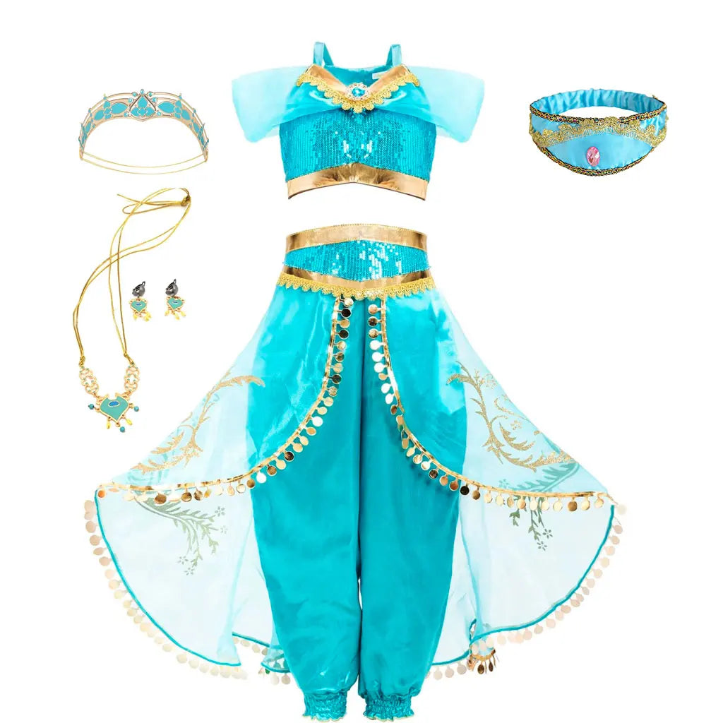 Aladding and the Magic Lamp Jasmine Fairy Costume Princess Dress up for Little Girl Fancy  Halloween Carnival Cosplay Outfit