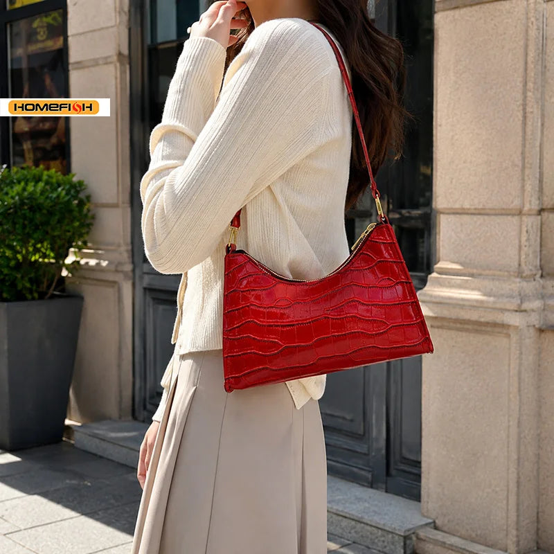 HOMEFISH Fashion PU Leather Women Underarm Bag Alligator Pattern Small Shoulder Messenger Purse