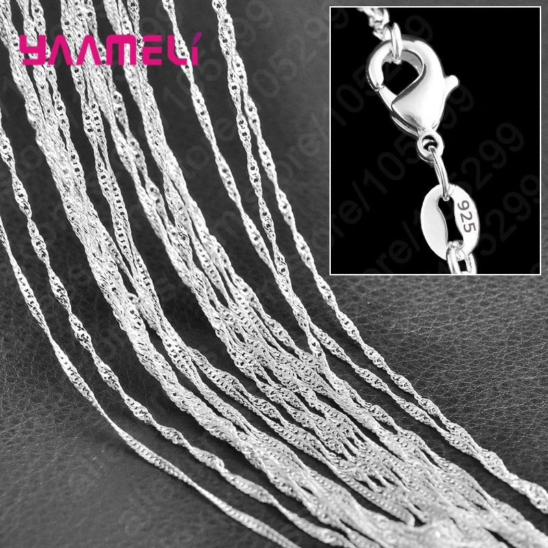 10PCS Wholesale Pure 925 Sterling Silver Charm Link Chain Necklace Jewelry with Strong Smooth Lobster Clasps 16-30 Inches