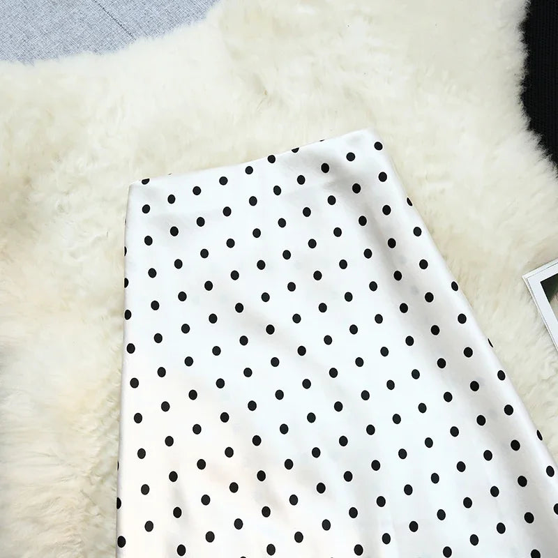 Seoulish Vintage Polka Dot Satin Mermaid Skirts for Women  New Spring Summer High Waist Casual Mid Length Women's Skirts