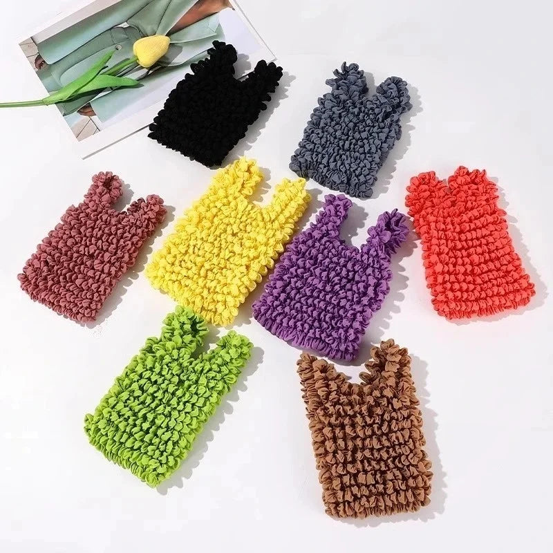 Hedgehog Bag Black Bubble Crepe Textured Shoulder Bag