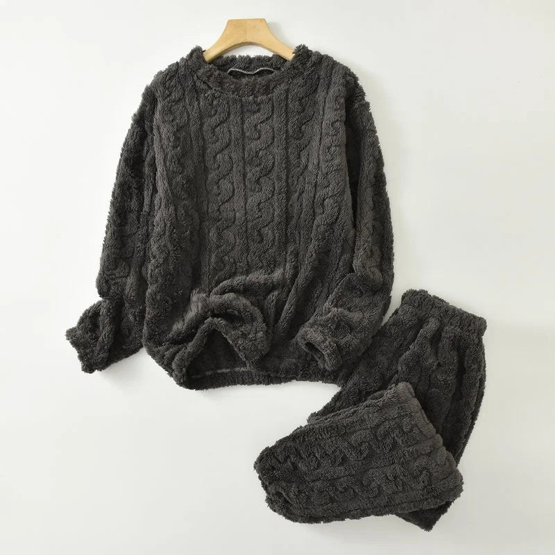 Women's Autumn and Winter Thermal Pajamas Sets Coral Velvet Jacquard Warm Loungewear Female Soft Comfortable Thickened Sleepwear
