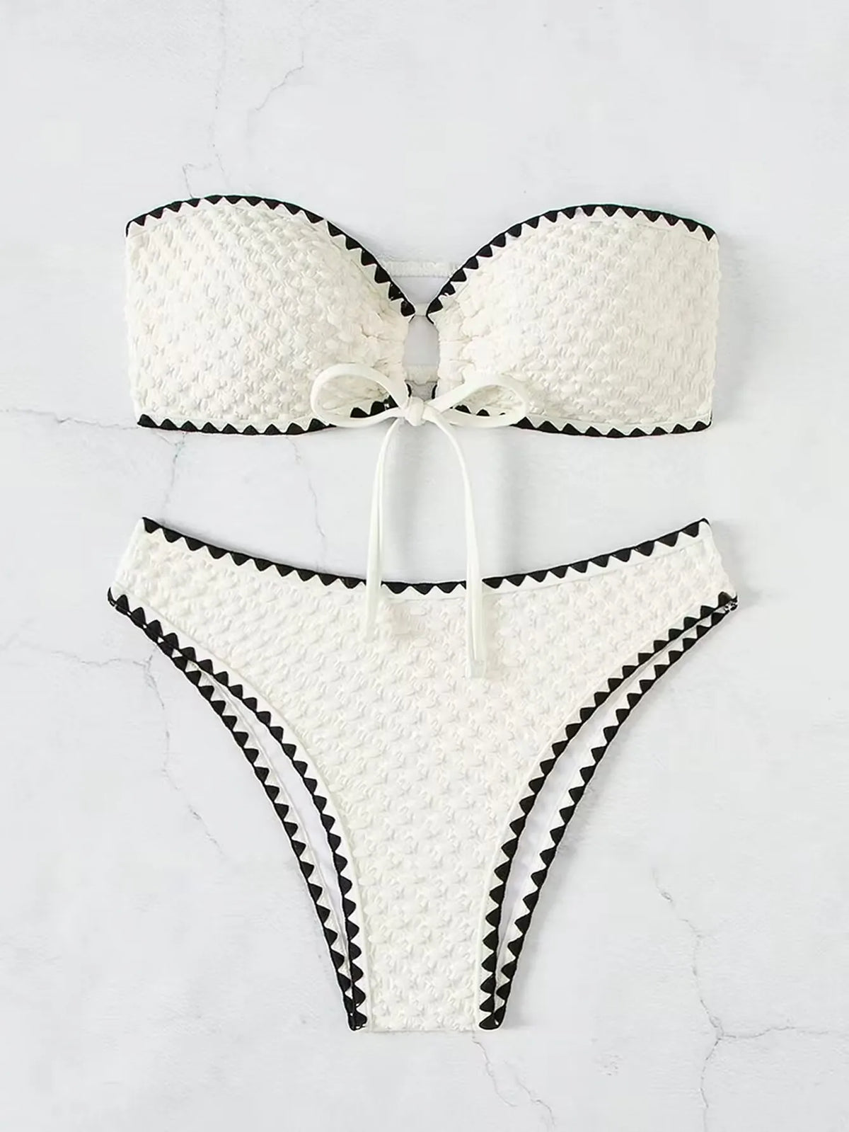 Swimwear White 2 Piece Strapless Swimsuit for Women Sexy Bandeau Backless Bikini Set Lace-up Patchwork Bathing Suit  New