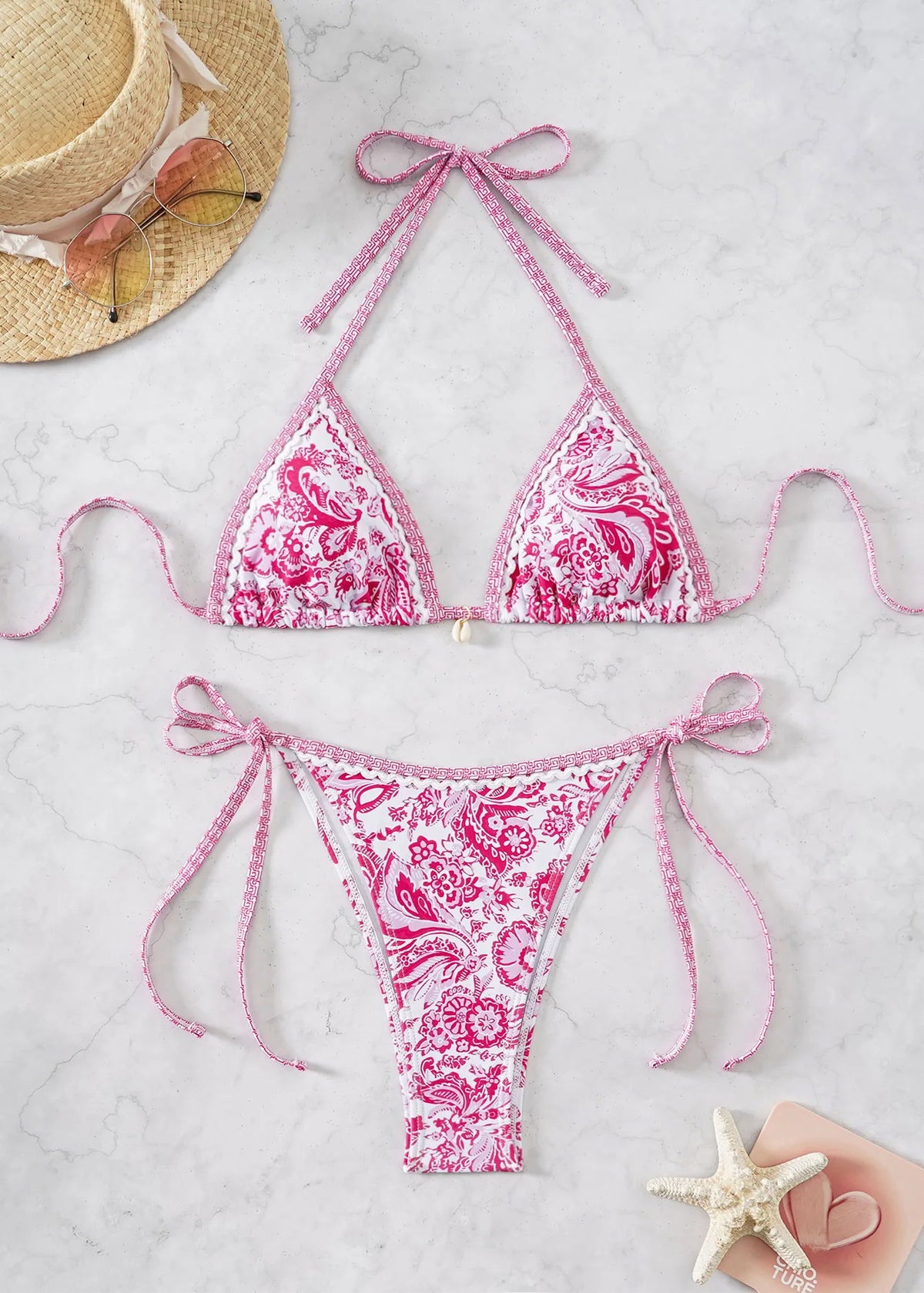 " New Triangle Bikini Set - Floral Print Push Up Swimsuit & Brazilian Bottoms"