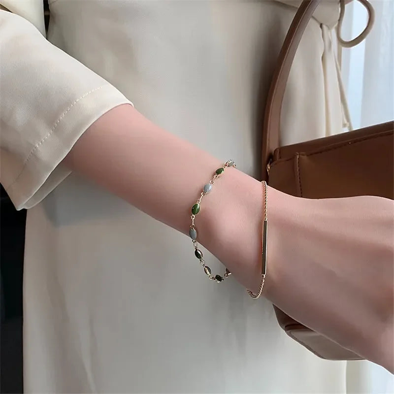 Gold Crystal Charm Layered Bracelet