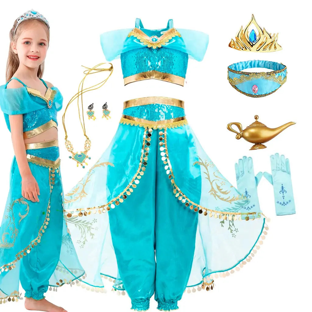 Aladding and the Magic Lamp Jasmine Fairy Costume Princess Dress up for Little Girl Fancy  Halloween Carnival Cosplay Outfit