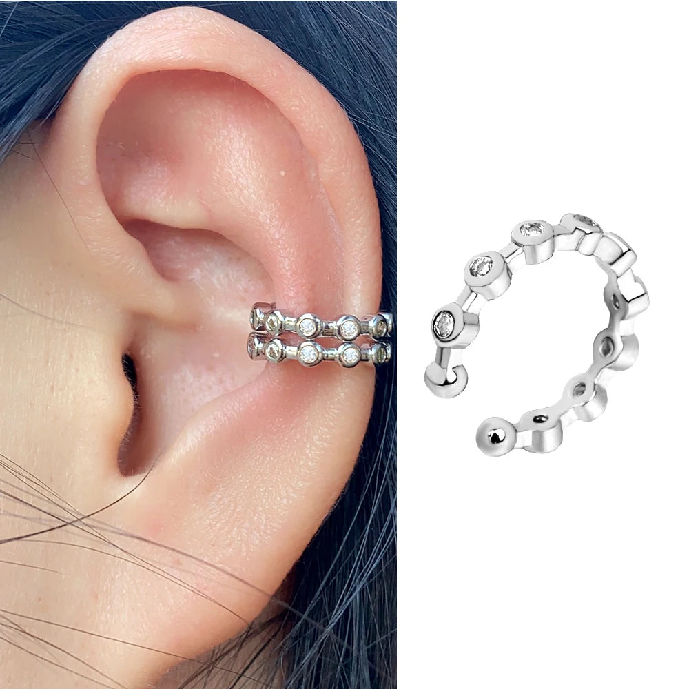 1Piece Geometry Rainbow CZ Cuff Wrap Clip On Earrings Women Girls Climber Ear Cartilage Bone Clips Fake Earring Non Piercing