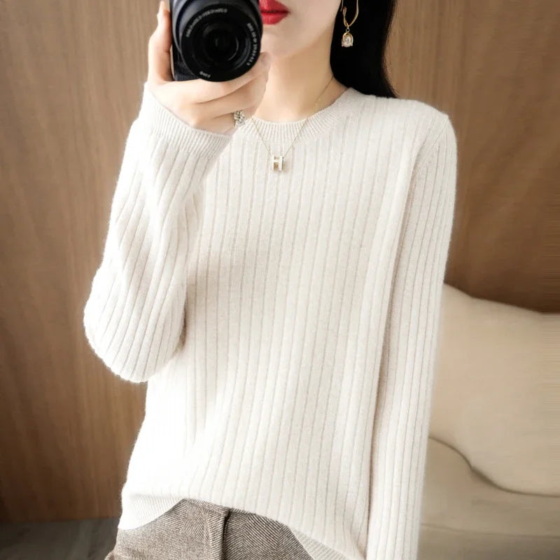 Women Sweaters Autumn Winter Long Sleeve Pullovers O-neck Stripe Warm Pullover Korean Fashion Bottoming Shirts Loose Jumper