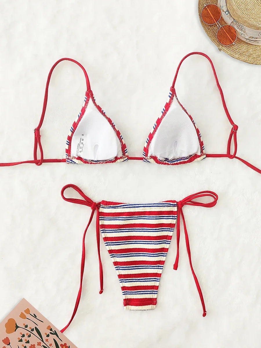 Women's Sexy Push-Up Two-Piece Swimsuit  Bathing Suit Micro Beachwear Stripe Bikini Set Swimwear Trendy Mciro