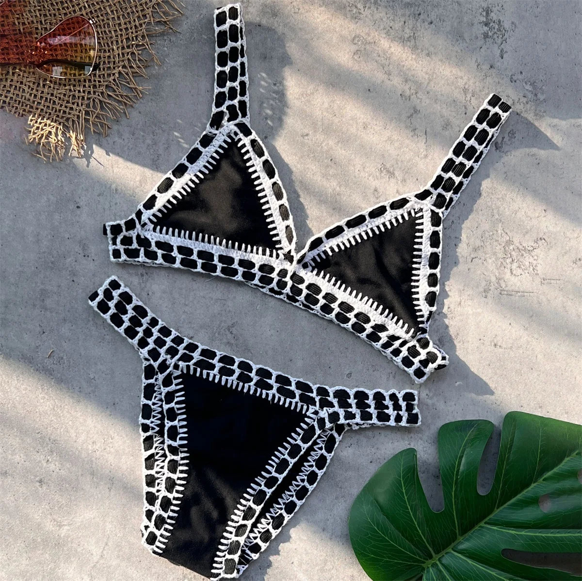 Pink Crochet Bikini  Sexy Women Swimsuit Female Swimwear Micro Bikini Set Bandeau Swimming Suit Beachwear Brazilian Biquini