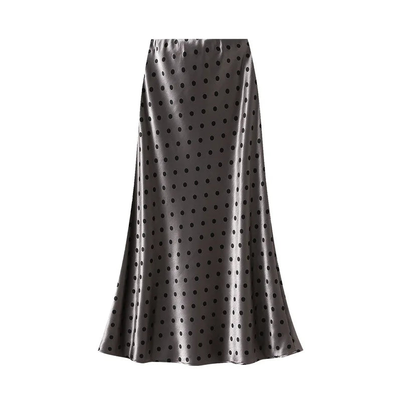 Seoulish Vintage Polka Dot Satin Mermaid Skirts for Women  New Spring Summer High Waist Casual Mid Length Women's Skirts