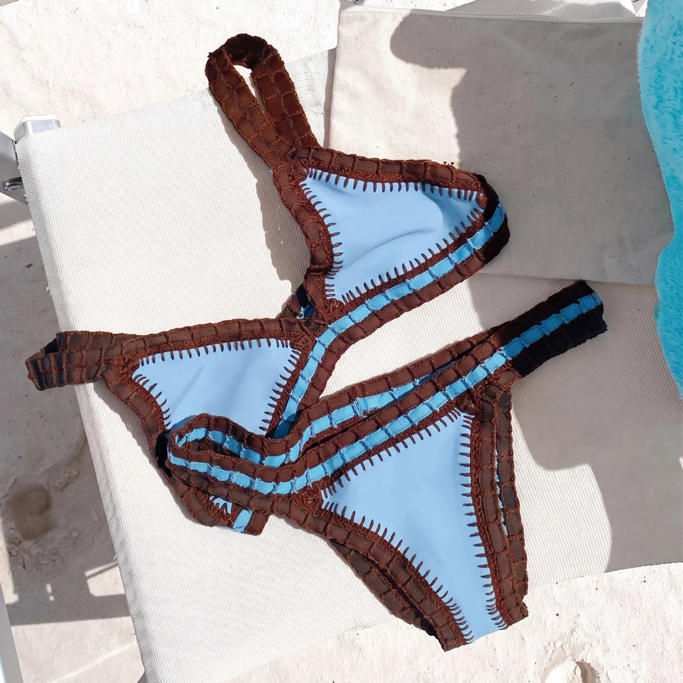 Pink Crochet Bikini  Sexy Women Swimsuit Female Swimwear Micro Bikini Set Bandeau Swimming Suit Beachwear Brazilian Biquini