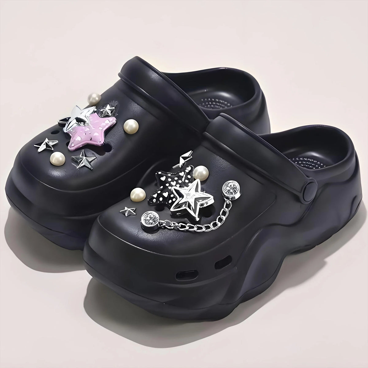 Women DIY Silver Butterfly-Knot Fashion Bow Decor Clogs Summer Sping Autumn Beach Sandals Cave Hole Garden Shoes Students Girls