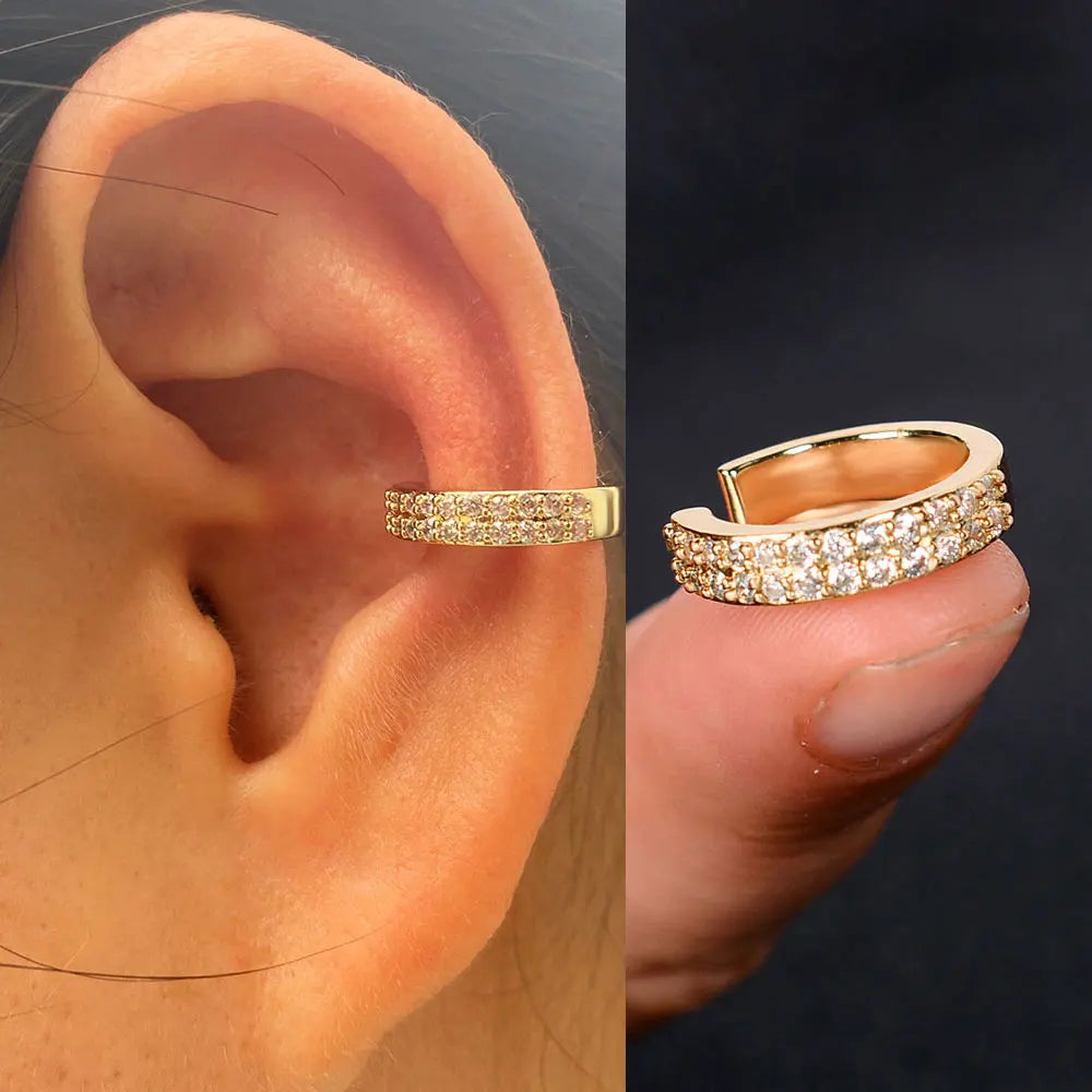 1Piece Geometry Rainbow CZ Cuff Wrap Clip On Earrings Women Girls Climber Ear Cartilage Bone Clips Fake Earring Non Piercing