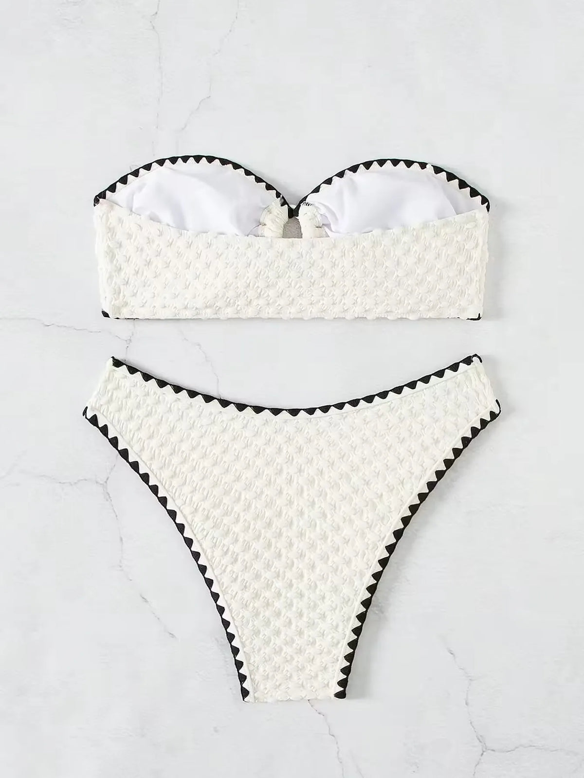 Swimwear White 2 Piece Strapless Swimsuit for Women Sexy Bandeau Backless Bikini Set Lace-up Patchwork Bathing Suit  New