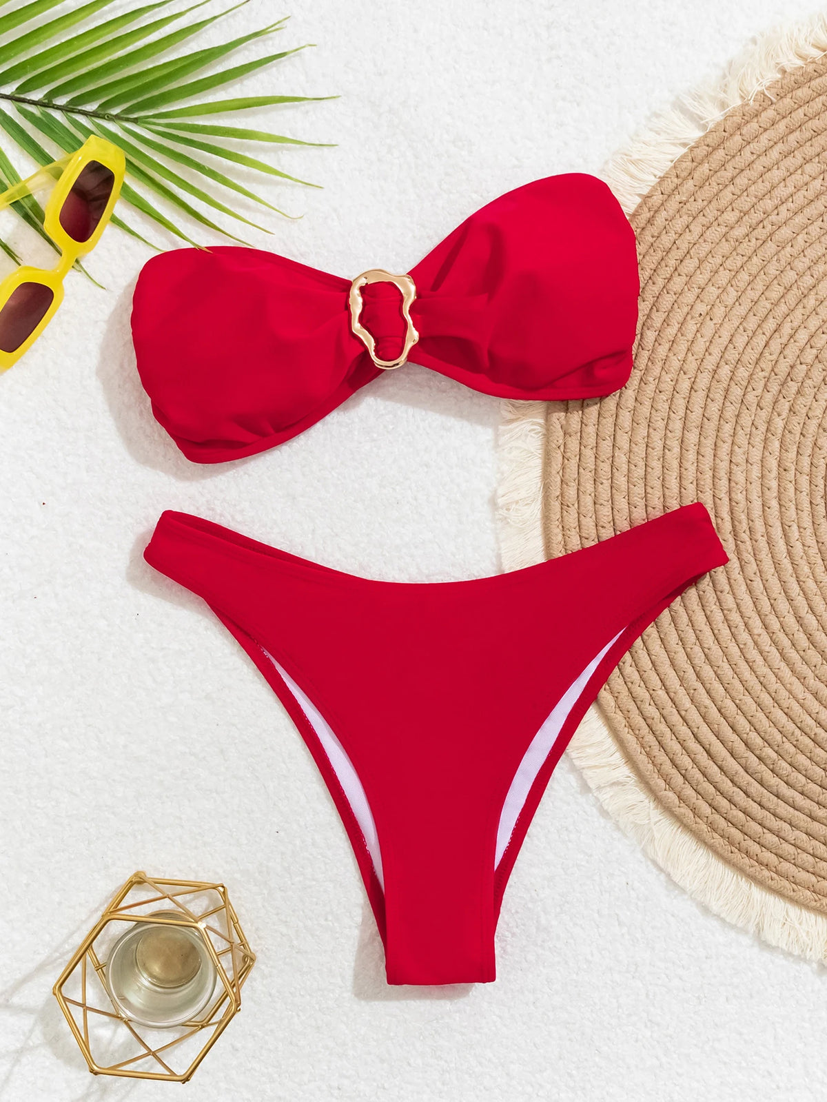 " Sexy Bandeau Push-Up Bikini Set - Brazilian Thong Swimwear for Women"
