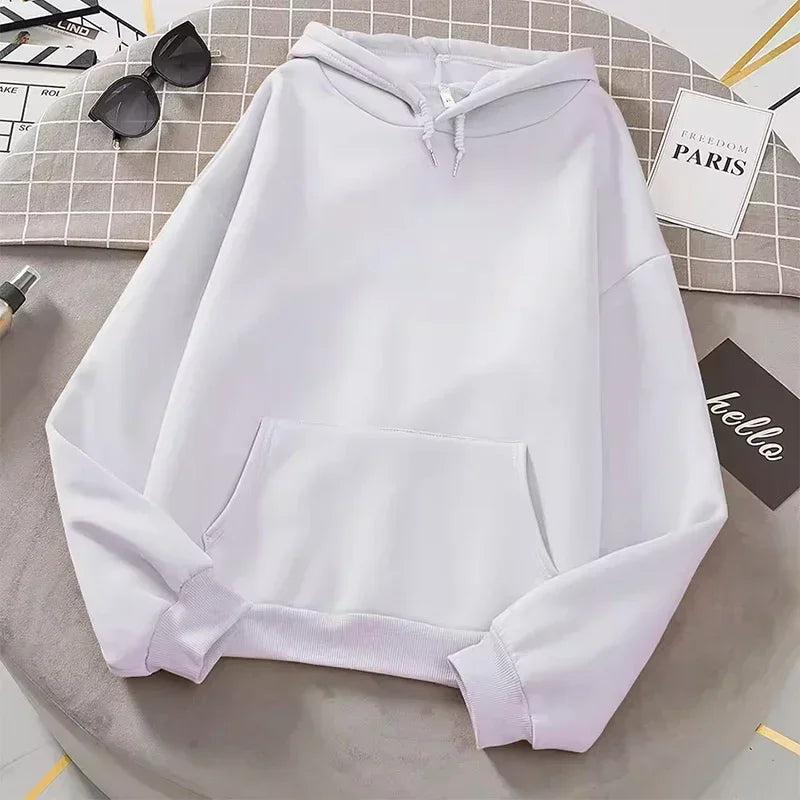 white Hoodies men women Autumn Long Sleeve Pullover Tops Casual Pocket Hoodies Unisex Outer Loose Sport Wear