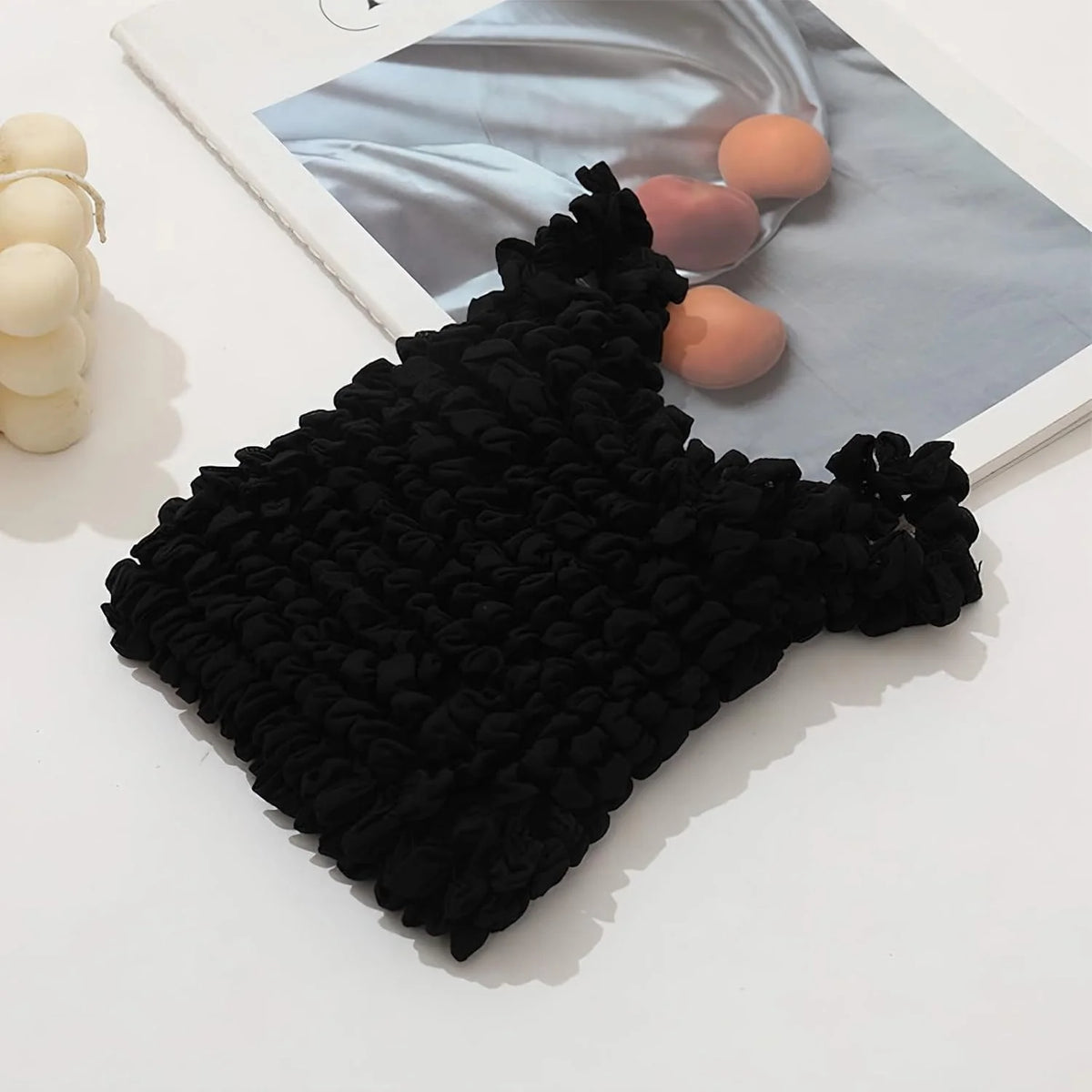 Hedgehog Bag Black Bubble Crepe Textured Shoulder Bag