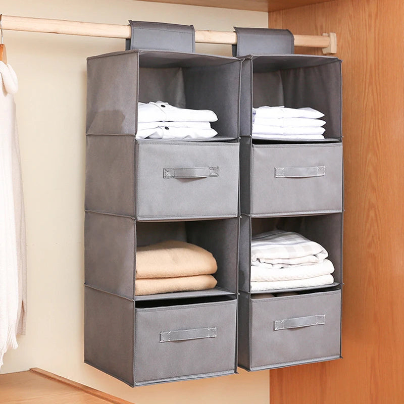 Cotton Linen Hanging Storage Bag Drawer Style Wardrobe Organizer Box Clothes Organizer Holder Collapsible Hanging Storage Shelve