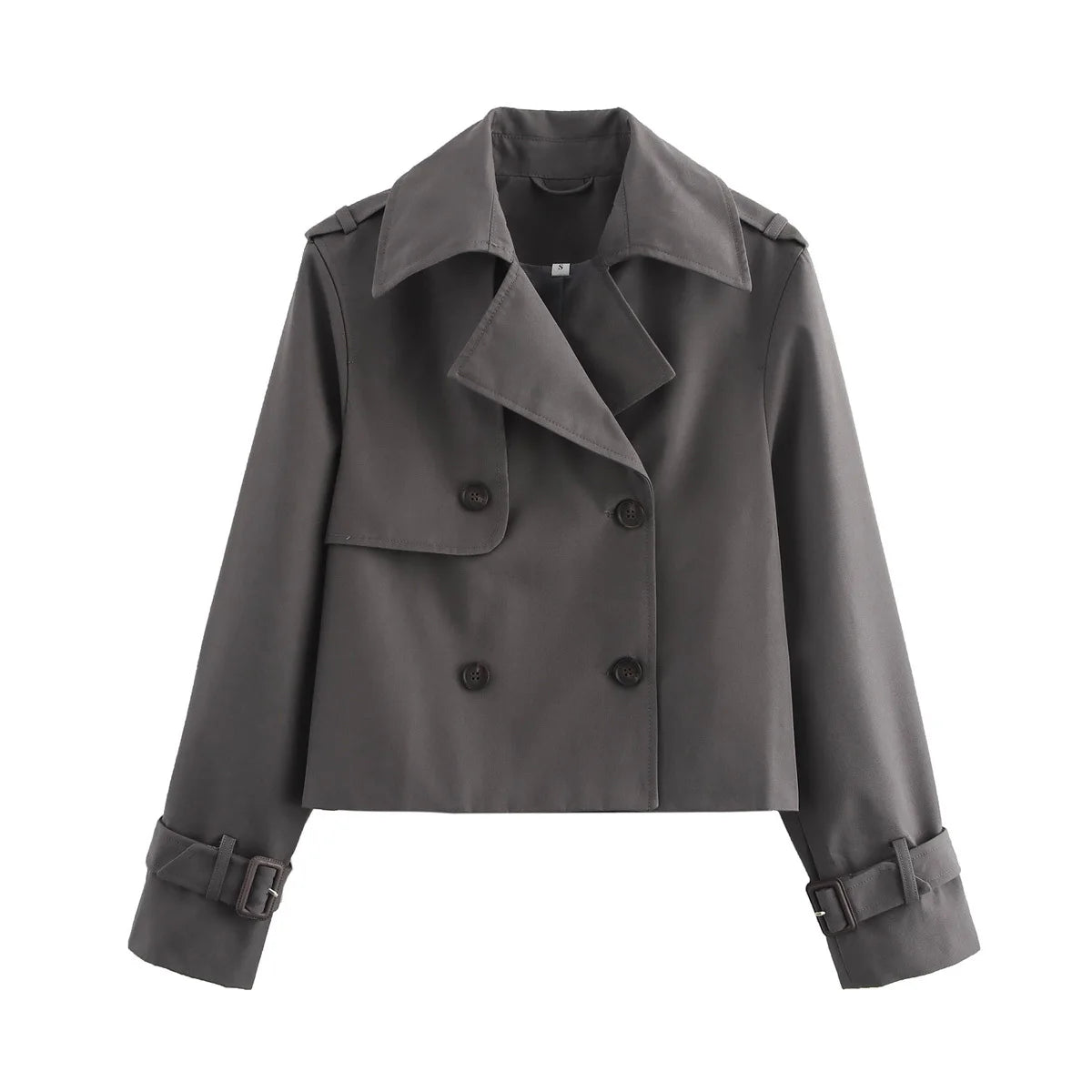 YENKYE New Autumn Women Solid Cropped Trench Coat Vintage Double Breasted Long Sleeve Short Jacket Lapel Collar Windbreaker