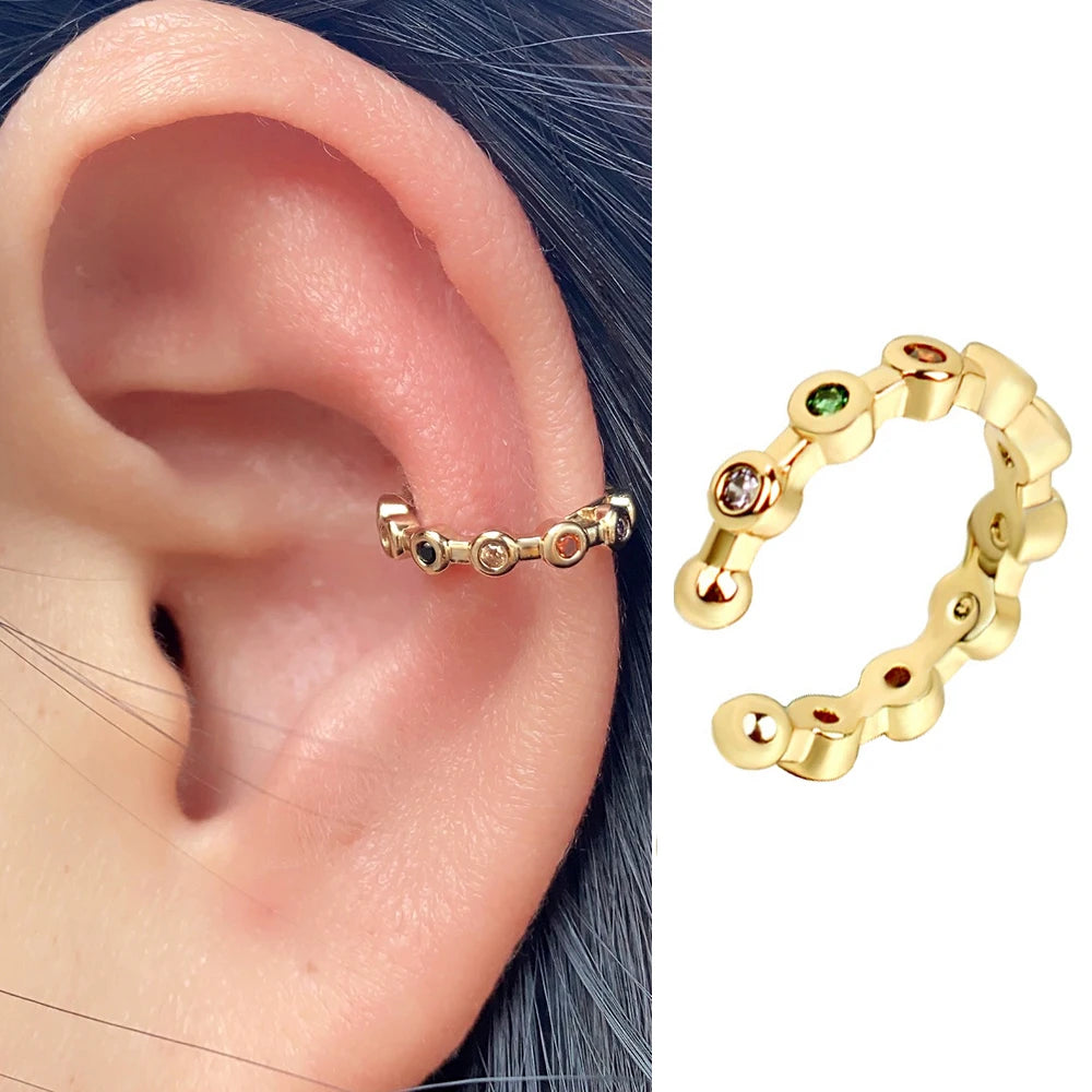 1Piece Geometry Rainbow CZ Cuff Wrap Clip On Earrings Women Girls Climber Ear Cartilage Bone Clips Fake Earring Non Piercing