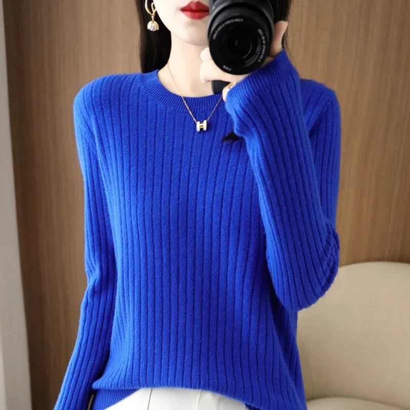 Women Sweaters Autumn Winter Long Sleeve Pullovers O-neck Stripe Warm Pullover Korean Fashion Bottoming Shirts Loose Jumper