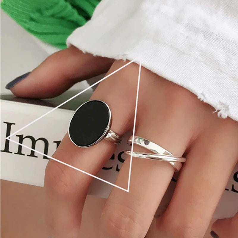 VENTFILLE 925 Sterling Silver Rings INS Fashion Hip Hop Vintage Couples Hollow Lines Punk Thai Silver Party Adjustable  Jewelry