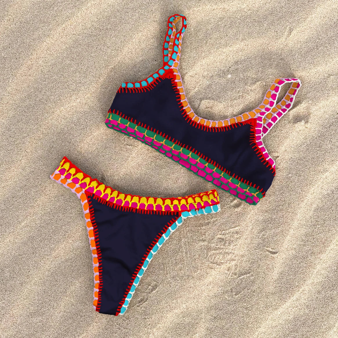 Pink Crochet Bikini  Sexy Women Swimsuit Female Swimwear Micro Bikini Set Bandeau Swimming Suit Beachwear Brazilian Biquini