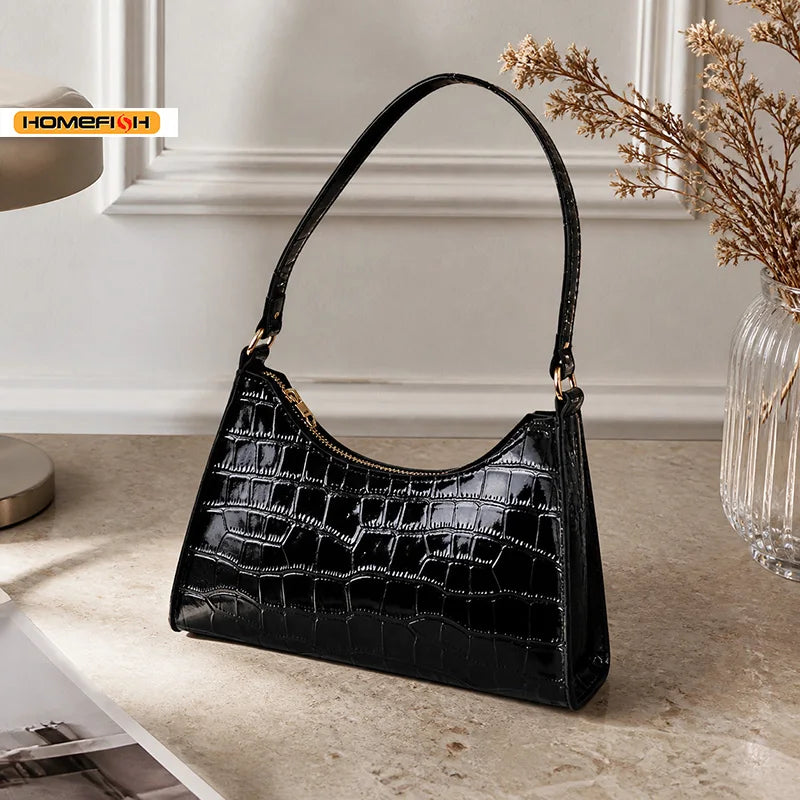 HOMEFISH Fashion PU Leather Women Underarm Bag Alligator Pattern Small Shoulder Messenger Purse
