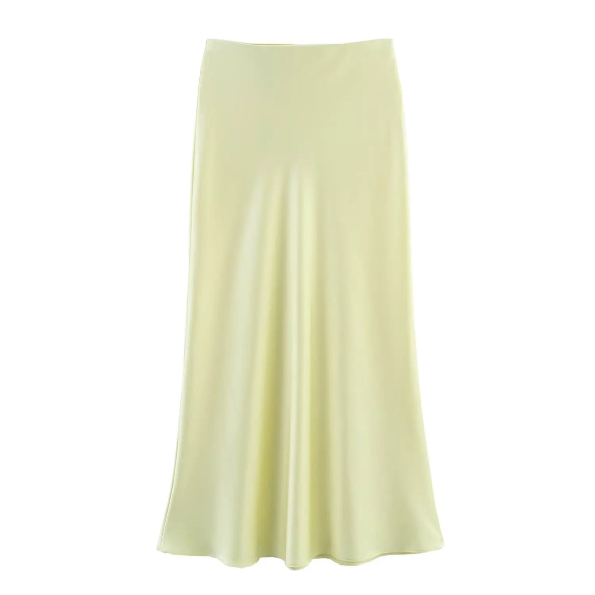 KONDALA Vintage Satin Solid Long Skirts Women High Waist Elastic Silky Skirts Fashion  Spring Elegant Straight Skirts