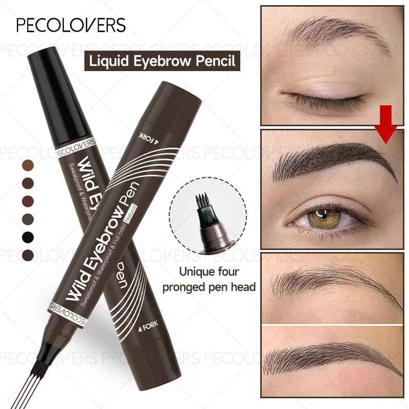 4 Fork Eyebrow Pen,Waterproof Smooth,Non-Dyeing Eyebrow Pencil,Fast drying,Long-Lasting Liquid Eyebrow Pen