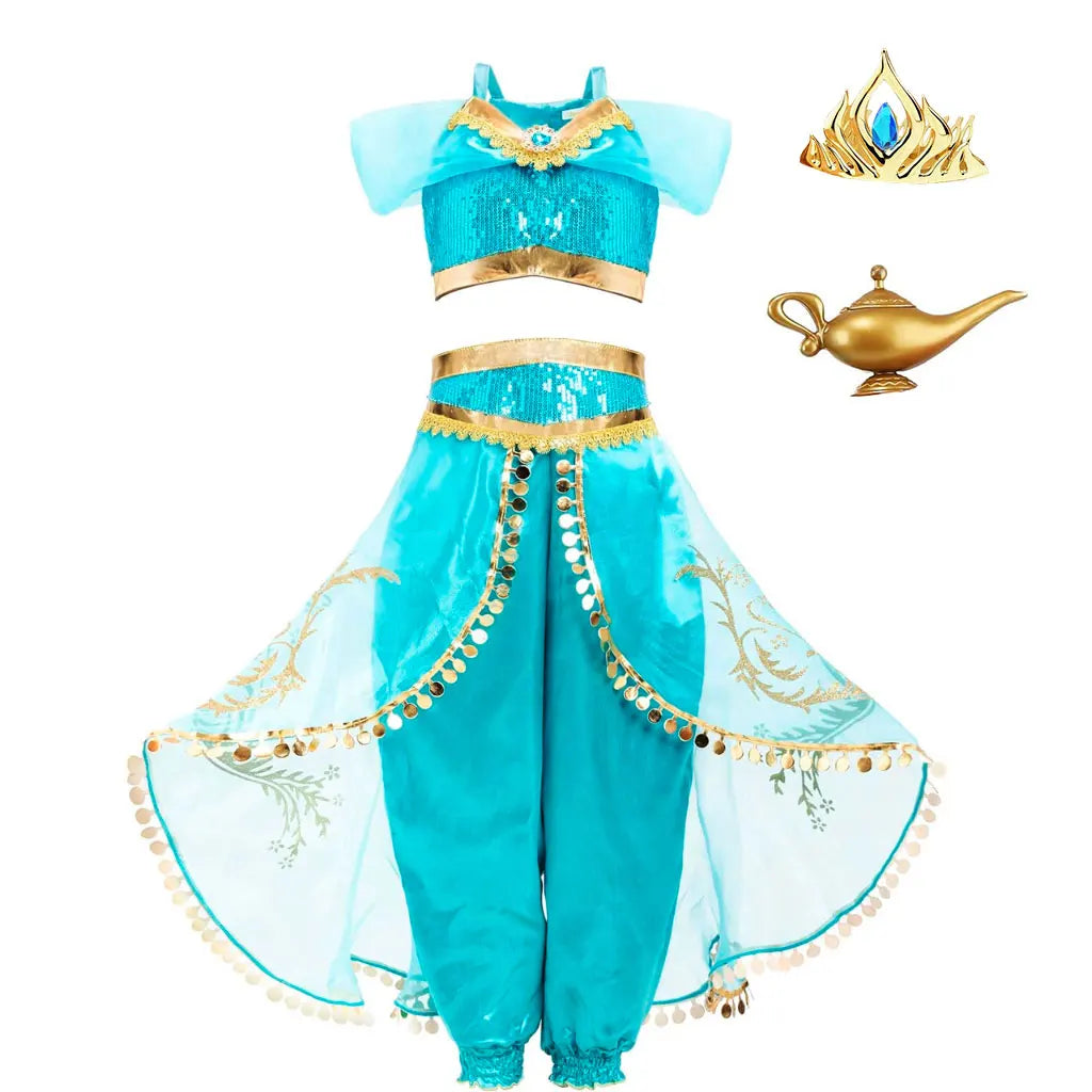 Aladding and the Magic Lamp Jasmine Fairy Costume Princess Dress up for Little Girl Fancy  Halloween Carnival Cosplay Outfit
