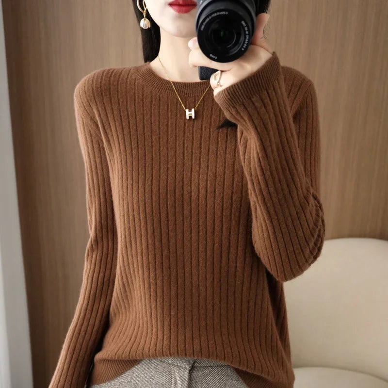 Women Sweaters Autumn Winter Long Sleeve Pullovers O-neck Stripe Warm Pullover Korean Fashion Bottoming Shirts Loose Jumper