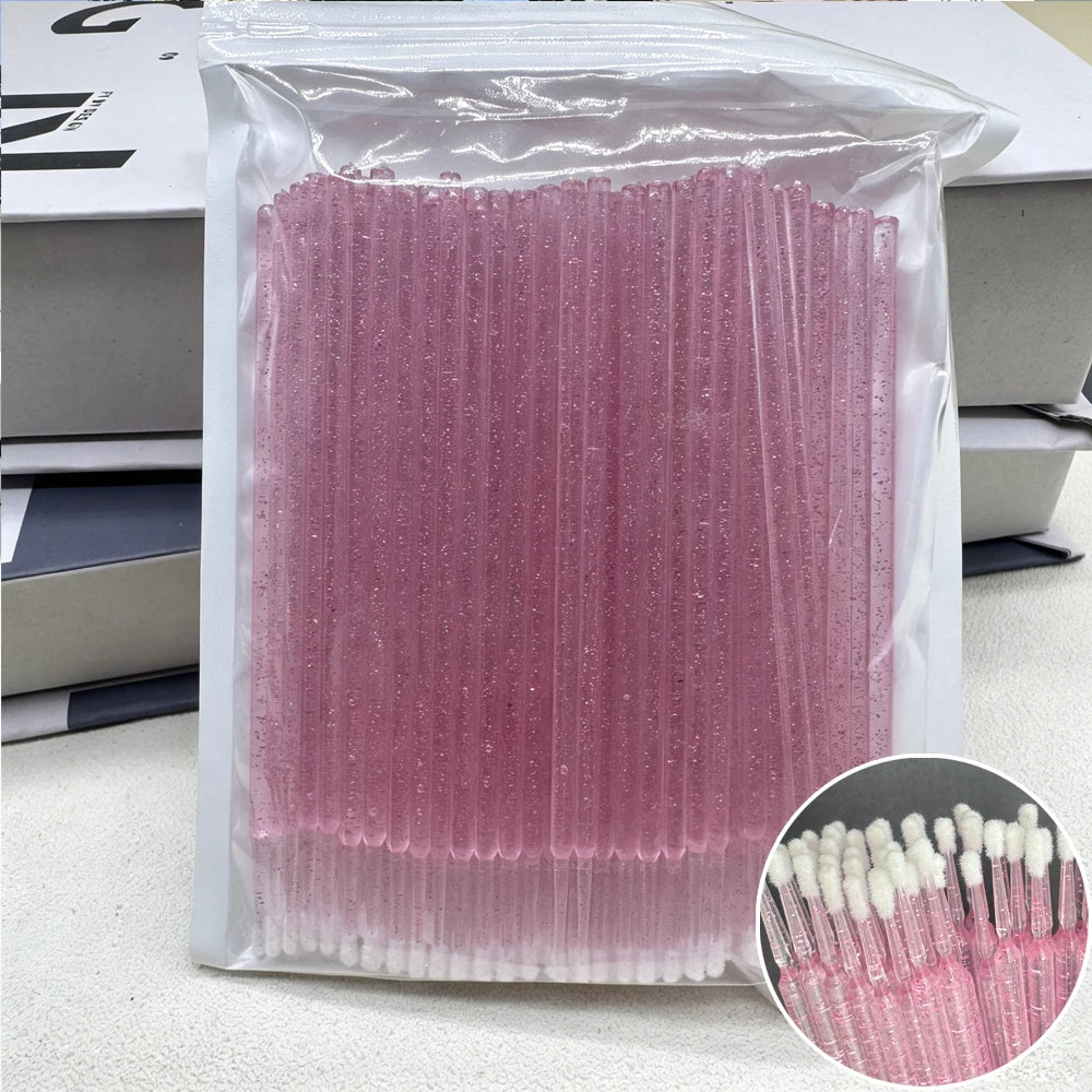 100PCS Crystal Micro Brush Disposable Lashes Removing Swab Mascara Wands Applicator Eyelash Extension Brushes Makeup Tools