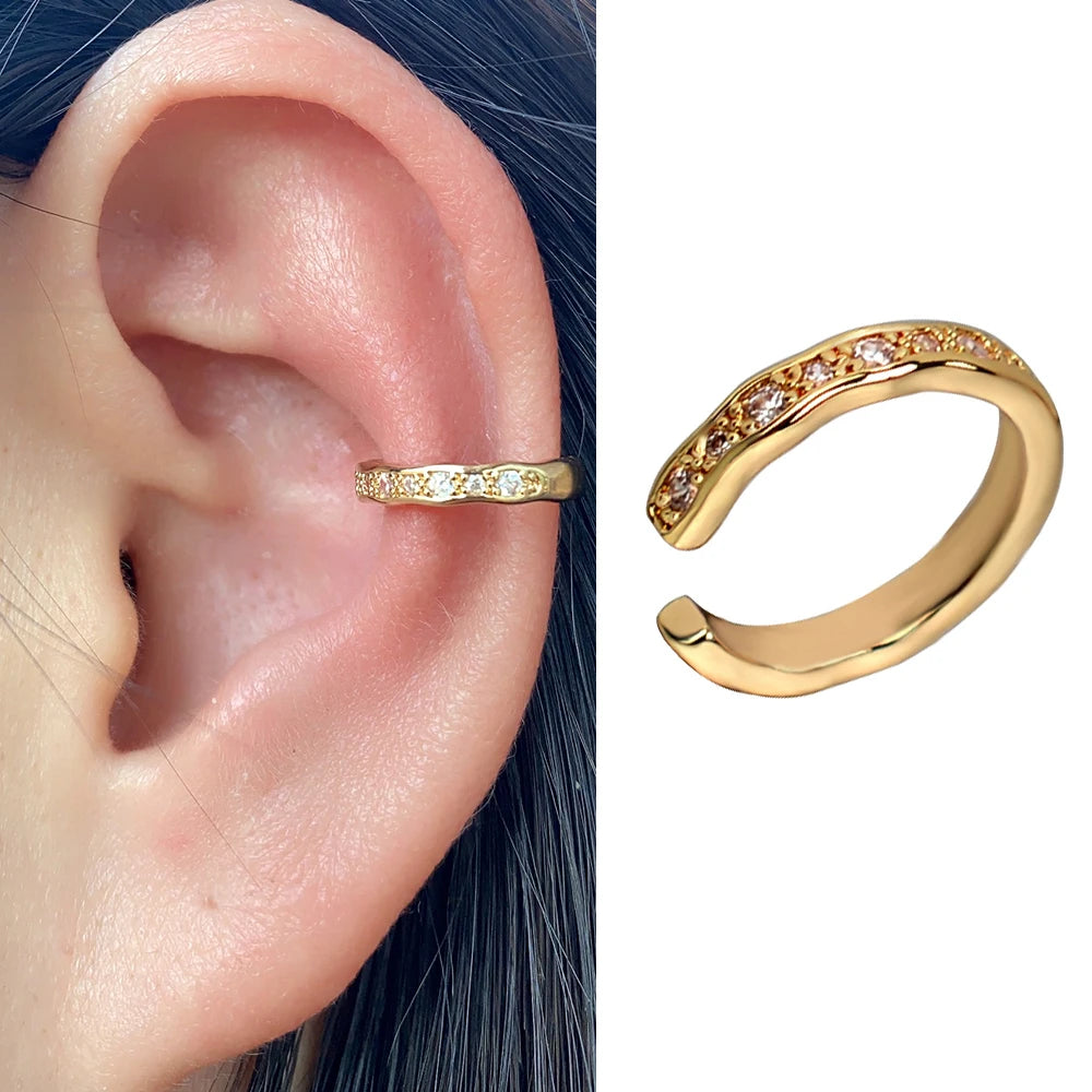 1Piece Geometry Rainbow CZ Cuff Wrap Clip On Earrings Women Girls Climber Ear Cartilage Bone Clips Fake Earring Non Piercing