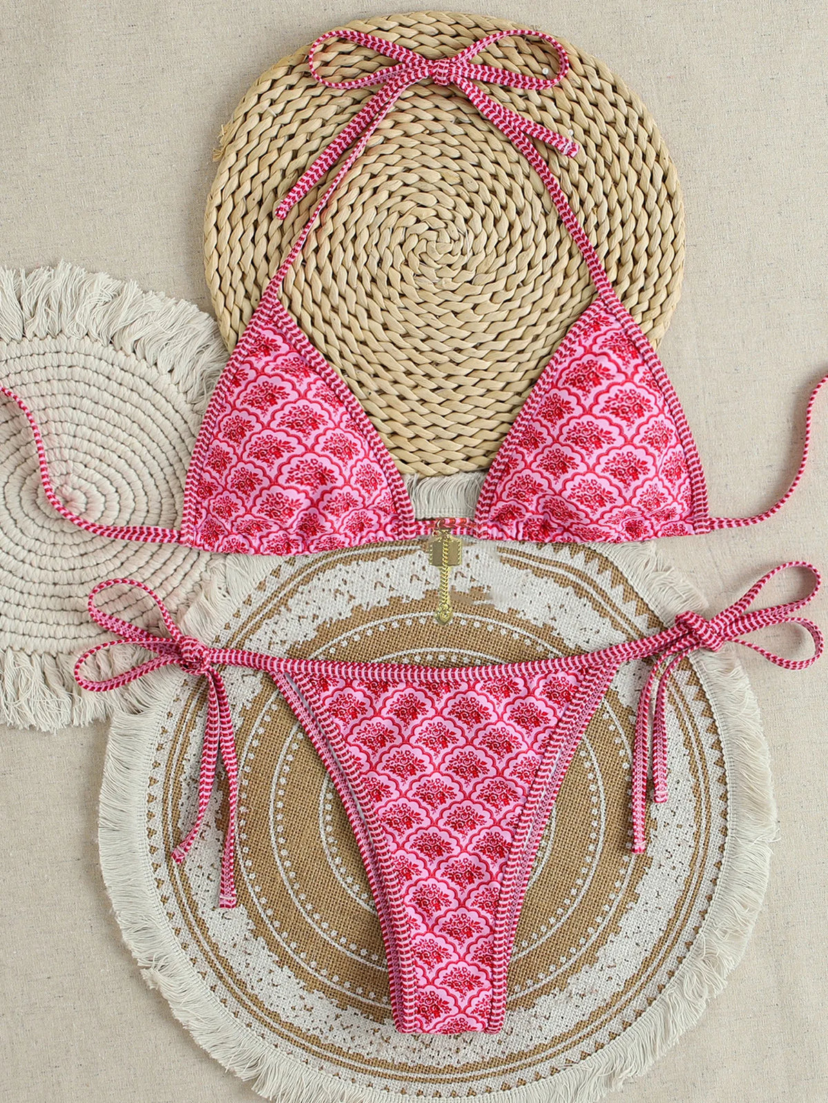 " New Triangle Bikini Set - Floral Print Push Up Swimsuit & Brazilian Bottoms"