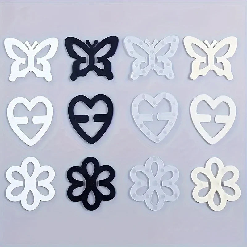 4/12Pcs Underwear Anti-Slip Buckle Invisible Bra Buckle Butterfly Heart Shaped Adjustable Shoulder Straps Buckles Intimates Clip