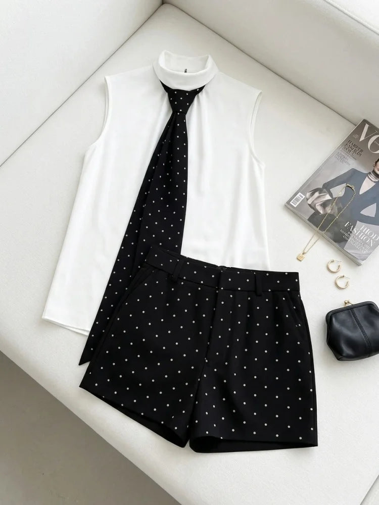 Old Money Tailored Shorts & Vest Matching Set Preppy Style Sleeveless Blouse 2 Piece Co-ord Suit Women Summer Office Casual Outfit