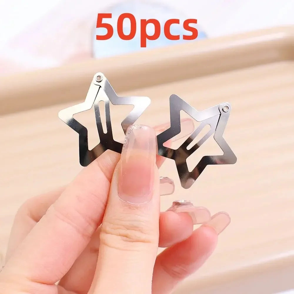 Silver Star Hair Clips Set for Girls -  Metal Snap Barrettes with Shiny Jewel Hair Grips Fashionable Hair Accessories