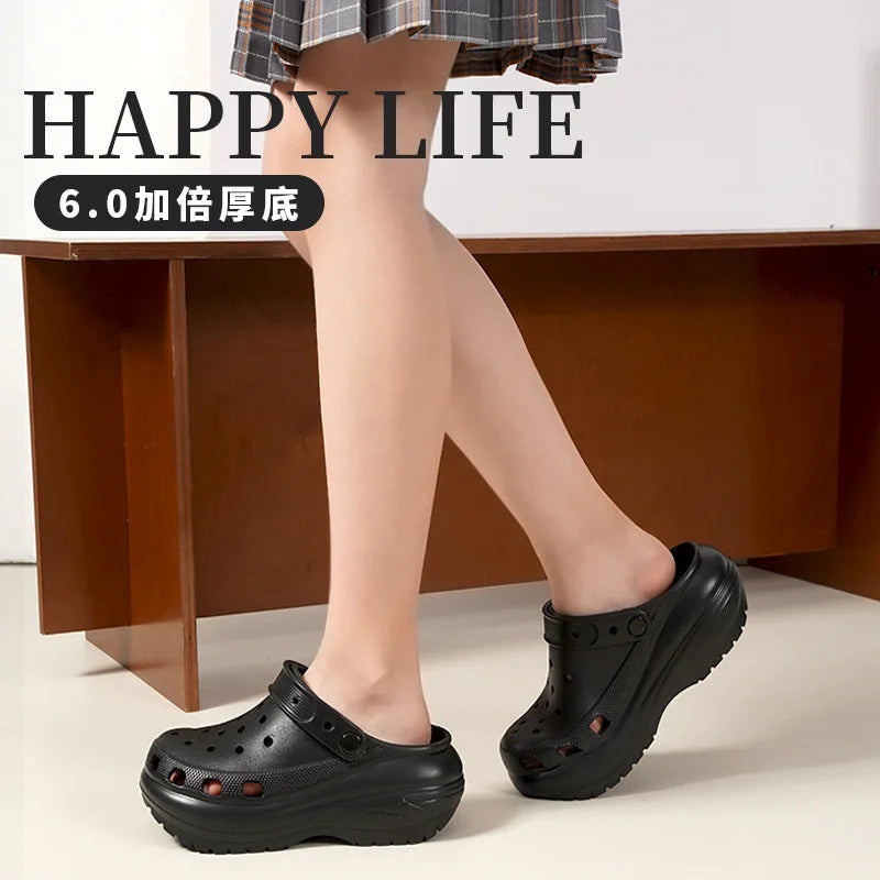 Women's Slippers Summer New in Fashionable Breathable Thick Bottom Heightening Anti-slip Couples Beach Shoes Comfortable EVA