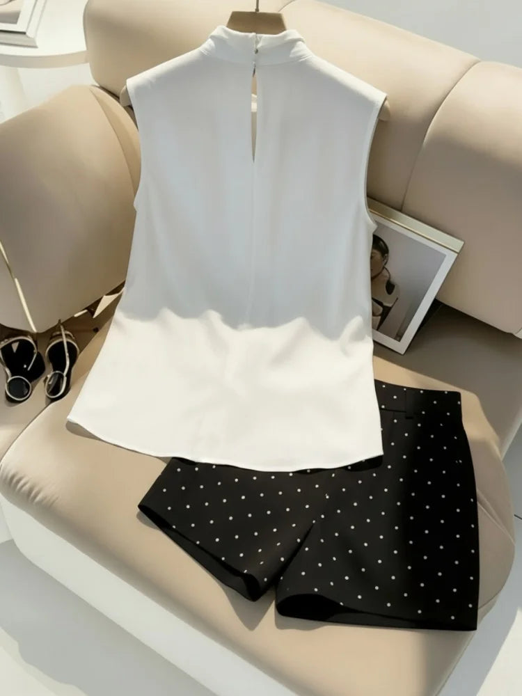 Old Money Tailored Shorts & Vest Matching Set Preppy Style Sleeveless Blouse 2 Piece Co-ord Suit Women Summer Office Casual Outfit
