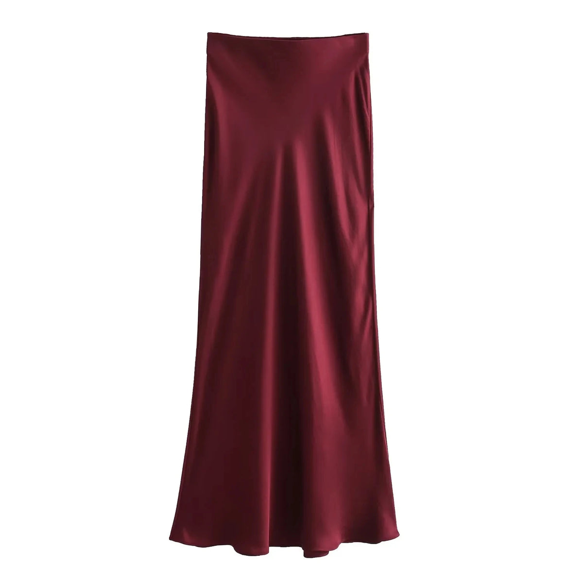 KONDALA Vintage Satin Solid Long Skirts Women High Waist Elastic Silky Skirts Fashion  Spring Elegant Straight Skirts