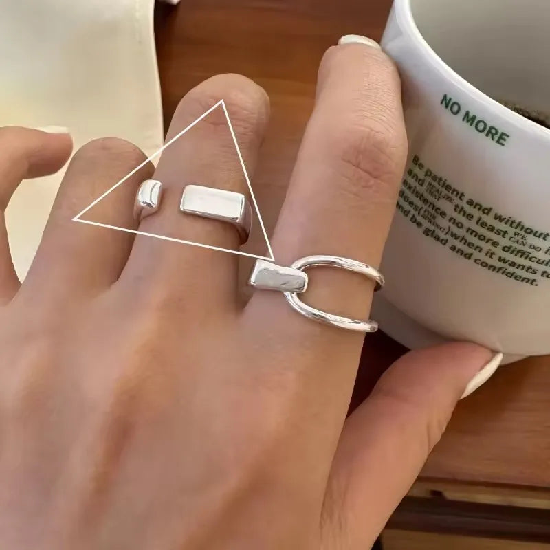 VENTFILLE 925 Sterling Silver Rings INS Fashion Hip Hop Vintage Couples Hollow Lines Punk Thai Silver Party Adjustable  Jewelry