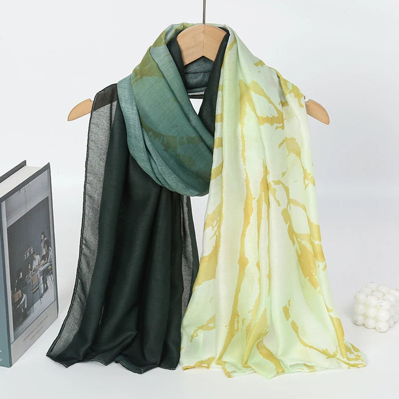 1Pcs Ramadan Hijab Leopard Print Women Bohemian Watercolor Soft Muslim Hijabs Floral Breathable Shawl Wrap Scarf Headscarf Warm