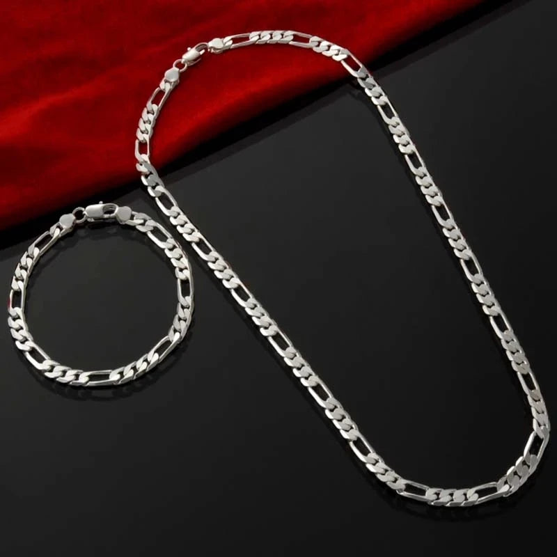 wholesale 925 sterling Silver set 4MM Chain for Men Women Bracelet Necklace Jewelry Lady Christma Gifts Charms Wedding