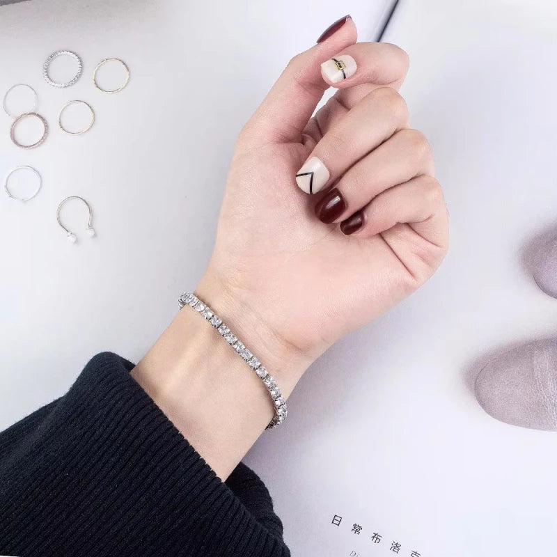 S925 Sterling Silver Bracelet Zirconia Tennis Ball Women Fashion Simple Engagement Wedding Charm Jewelry 4mm 16-20cm