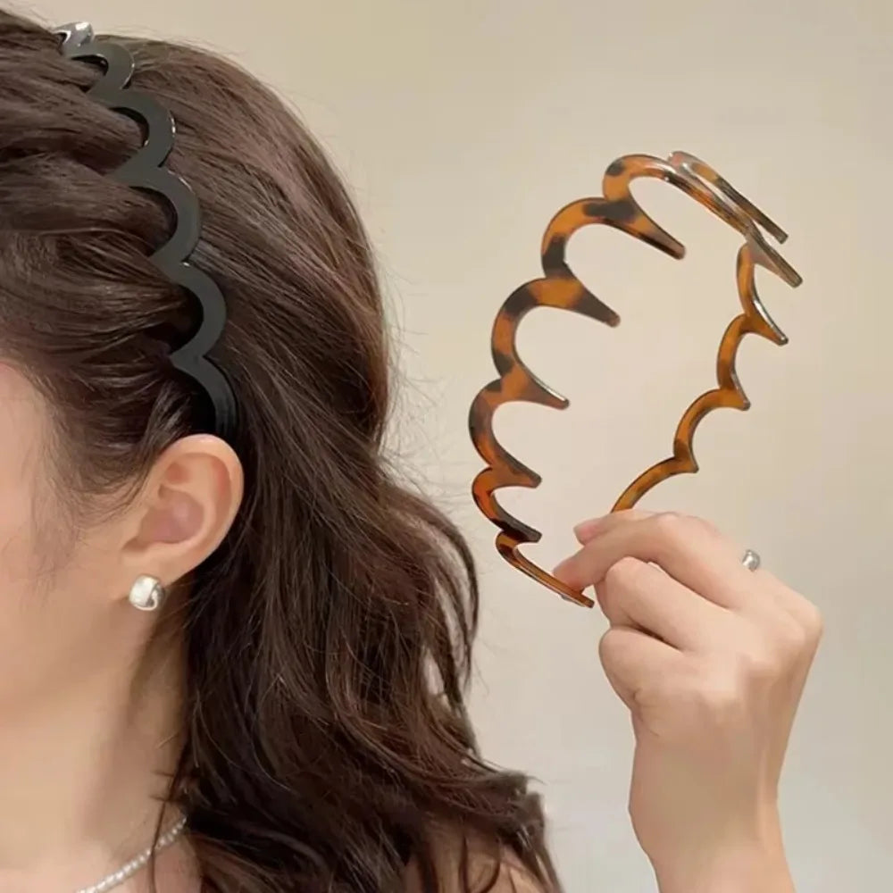 Women Wave Headband, Solid Color Toothed Non Slip Hair Band, Girls Face Washing Sports Hairband, Hair Accessories