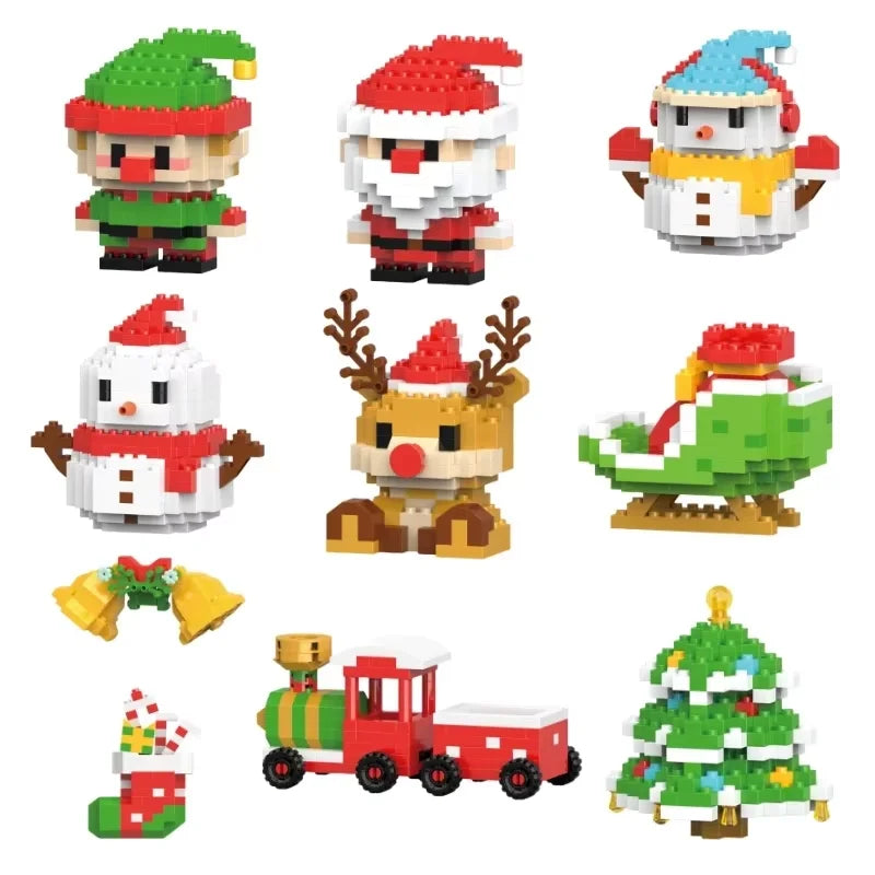 Christmas Gifts Micro Building Block Series Santa Claus Reindeer Puzzle Assembling Bricks Table Decoration Toys Children Kids