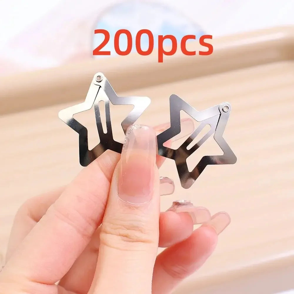 Silver Star Hair Clips Set for Girls -  Metal Snap Barrettes with Shiny Jewel Hair Grips Fashionable Hair Accessories